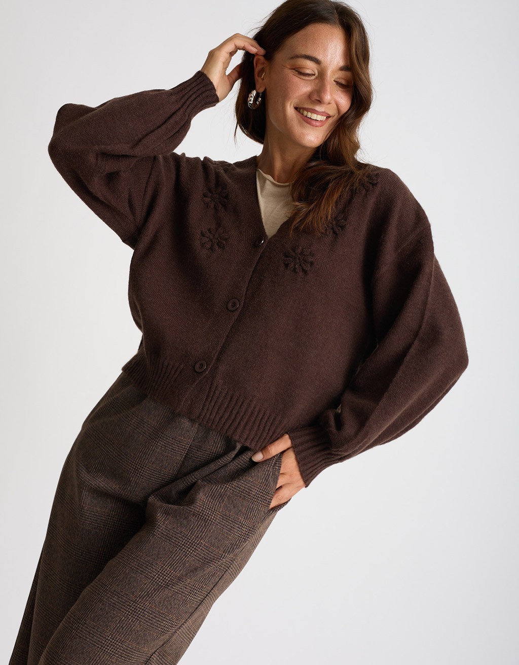 Cardigan Ricami Manica Palloncino