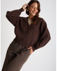 Cardigan Ricami Manica Palloncino