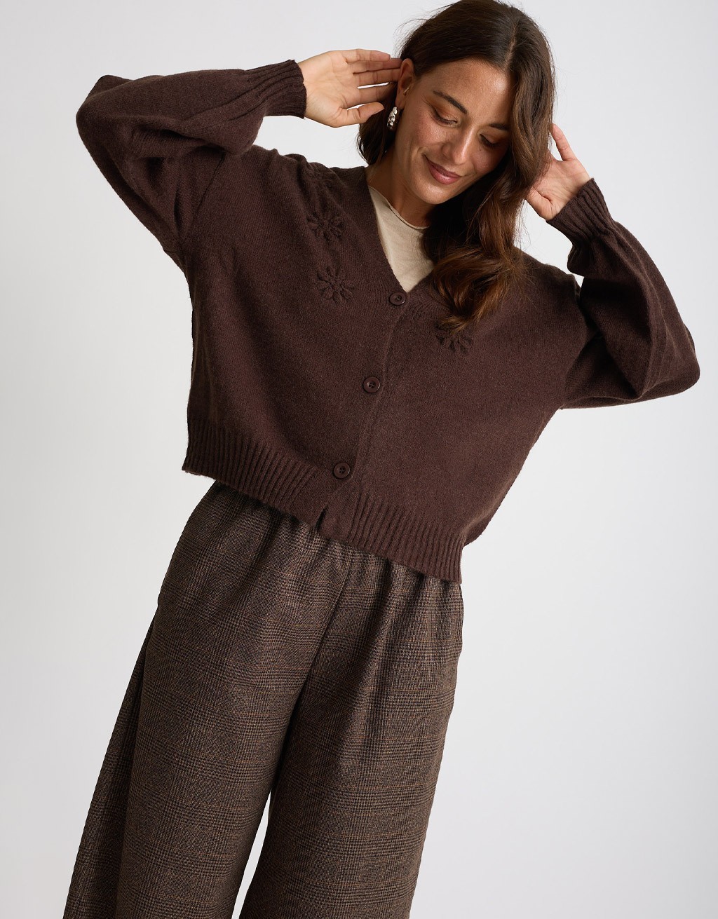 Cardigan Ricami Manica Palloncino
