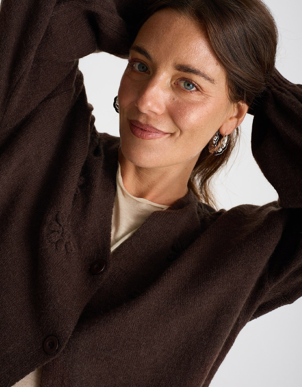 Cardigan Ricami Manica Palloncino
