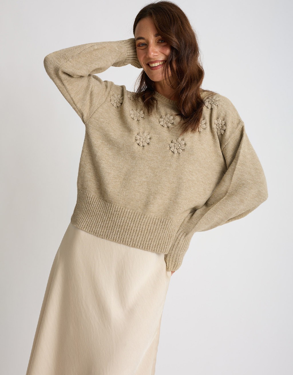 Maglione Ricamo Manica Palloncino
