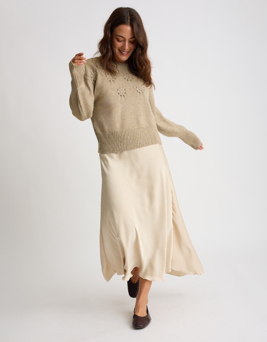 Maglione Ricamo Manica Palloncino