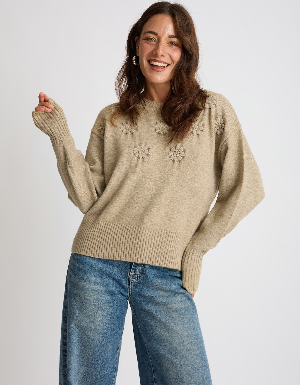 Maglione Ricamo Manica Palloncino