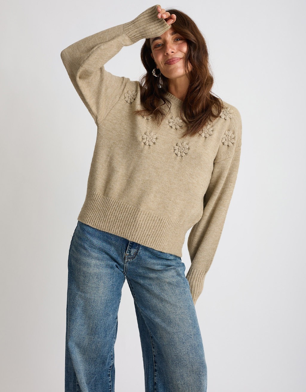 Maglione Ricamo Manica Palloncino