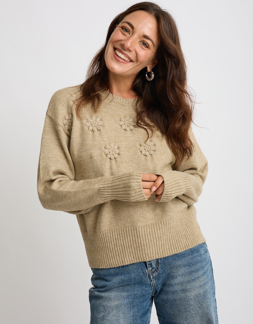 Maglione Ricamo Manica Palloncino