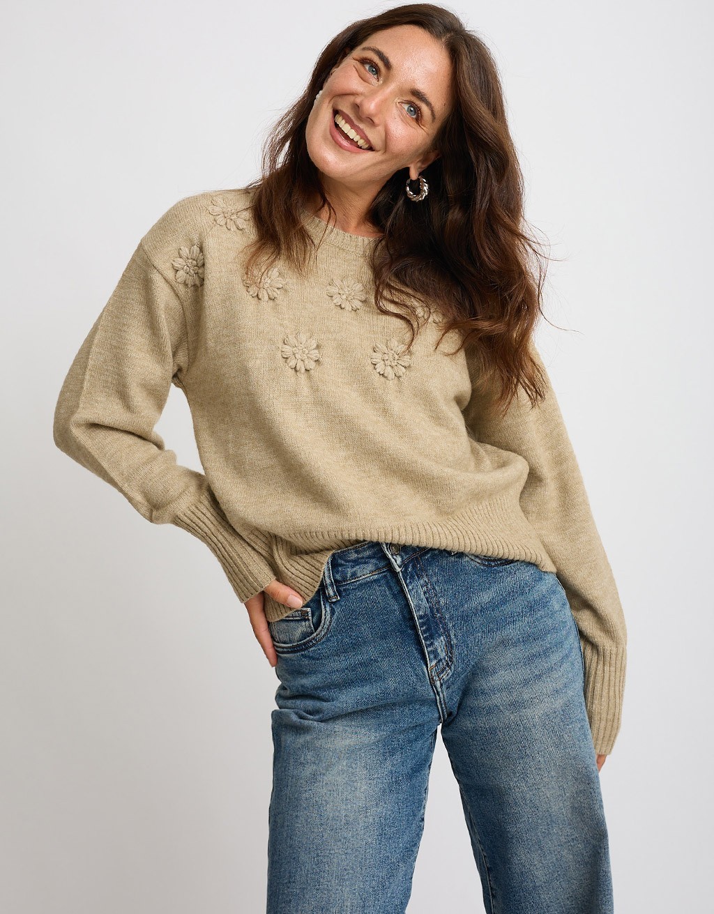 Maglione Ricamo Manica Palloncino