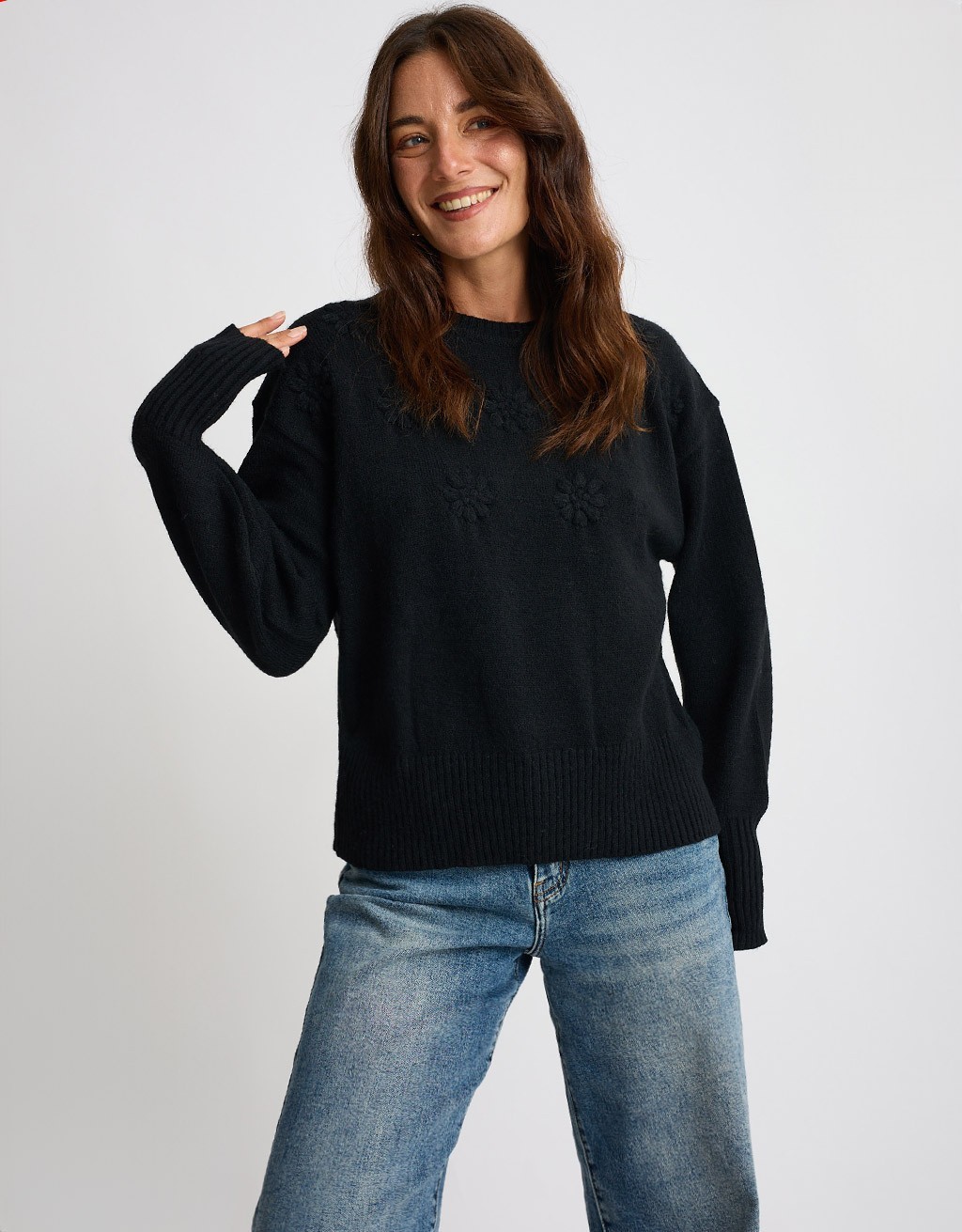 Maglione Ricamo Manica Palloncino