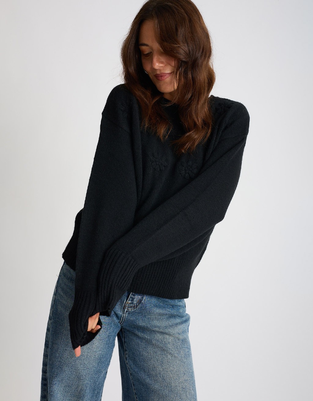 Maglione Ricamo Manica Palloncino