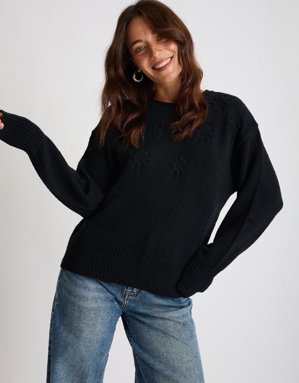 Maglione Ricamo Manica Palloncino