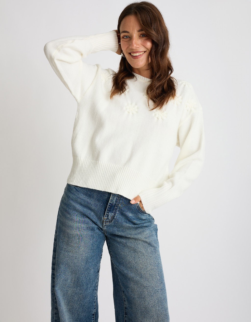 Maglione Ricamo Manica Palloncino