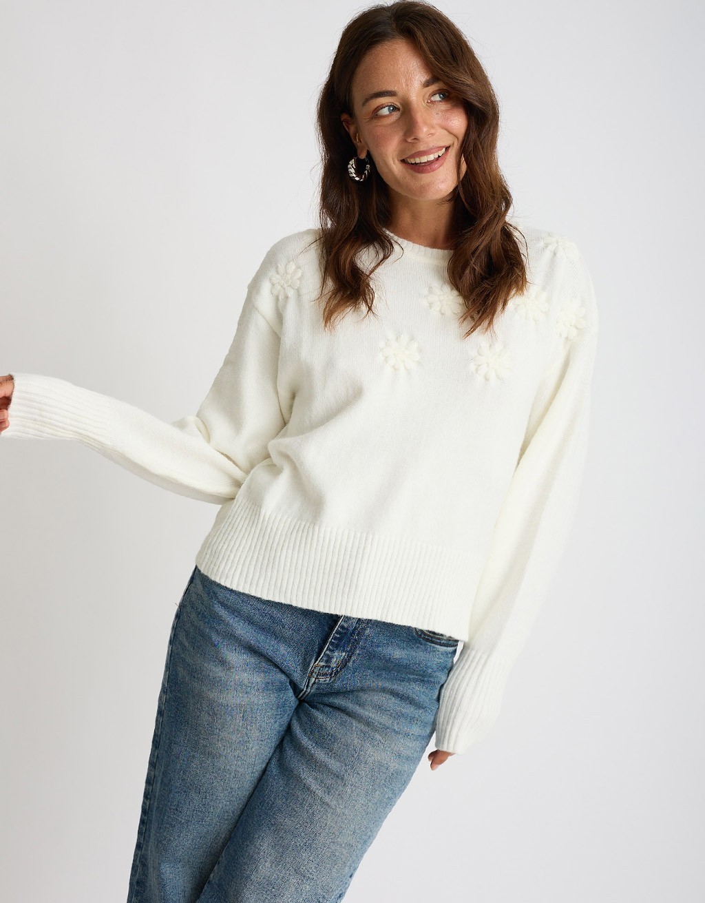 Maglione Ricamo Manica Palloncino