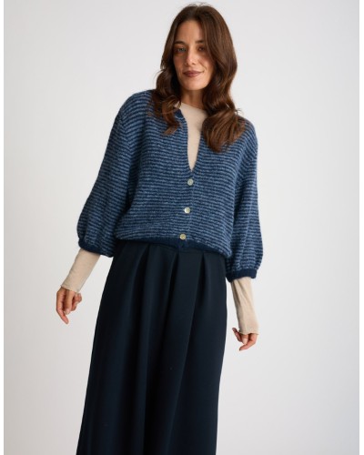 Cardigan Righe Crop Melange Con Lana