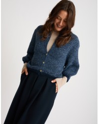 Cardigan Righe Crop Melange Con Lana