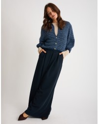 Cardigan Righe Crop Melange Con Lana