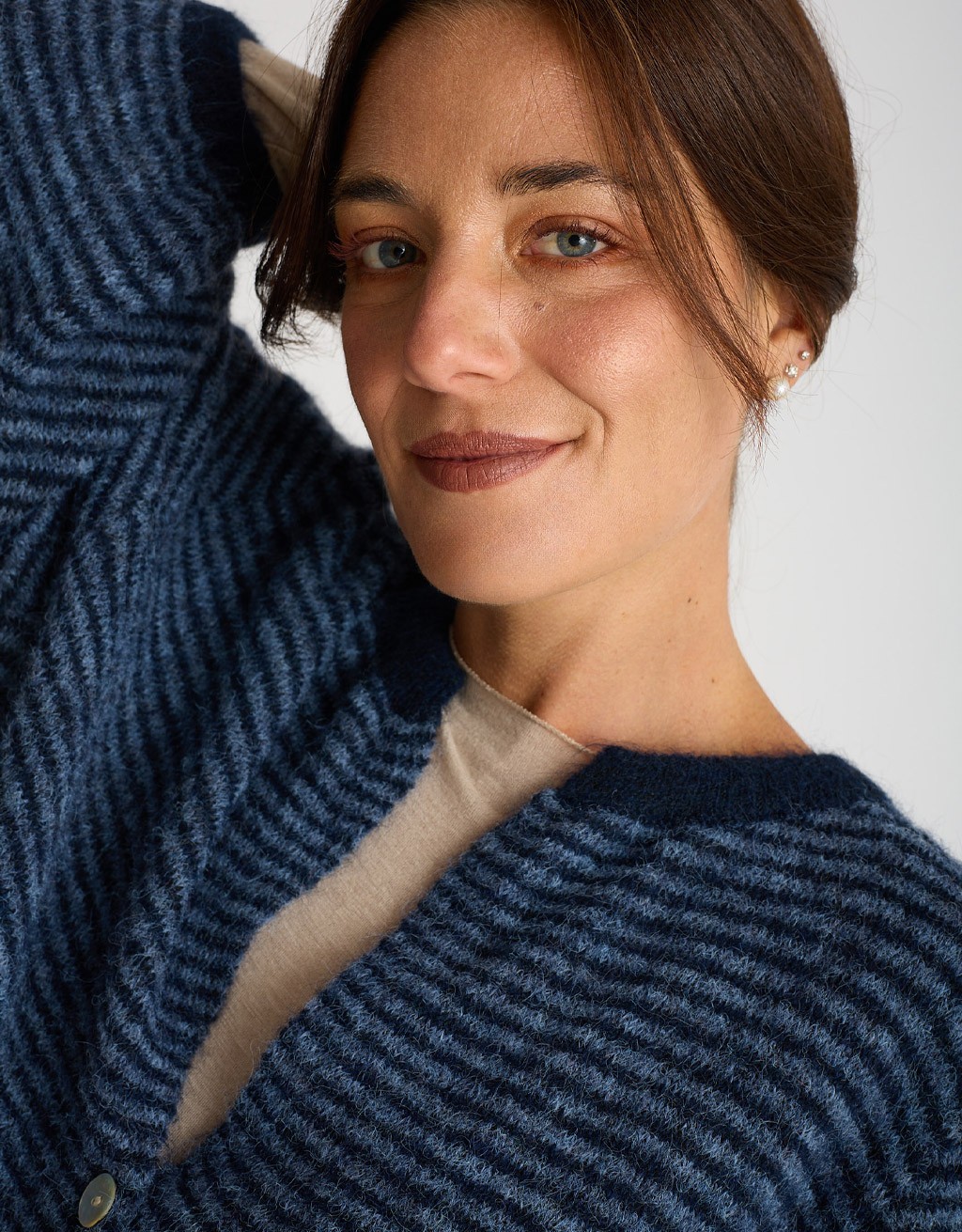 Cardigan Righe Crop Melange Con Lana