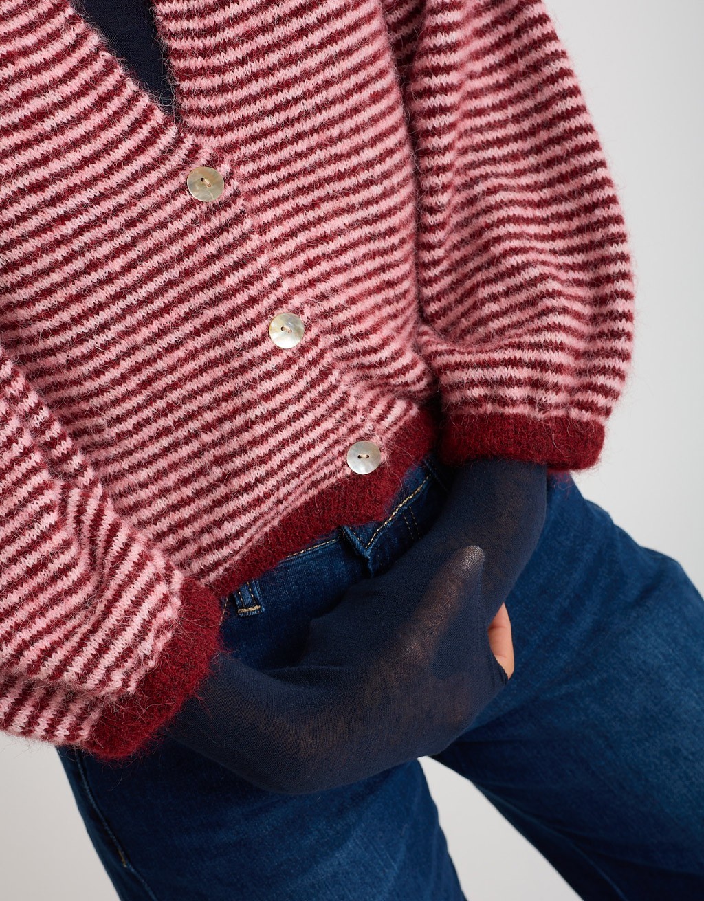 Cardigan Righe Crop Melange Con Lana