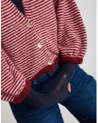Cardigan Righe Crop Melange Con Lana