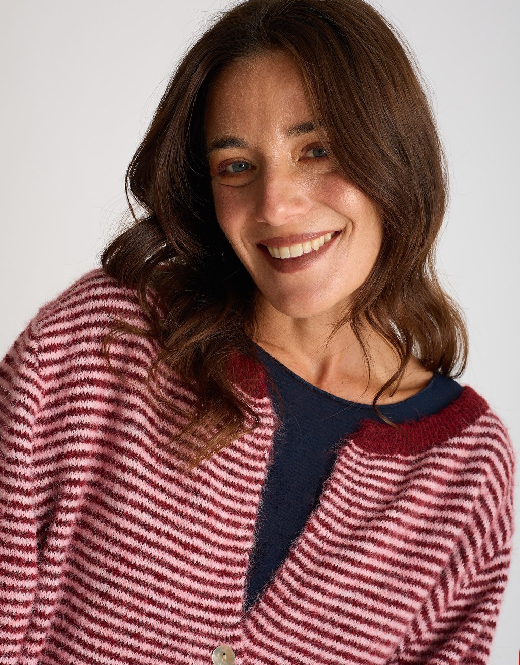 Cardigan Righe Crop Melange Con Lana