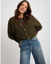 Cardigan Righe Crop Melange Con Lana