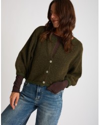 Cardigan Righe Crop Melange Con Lana
