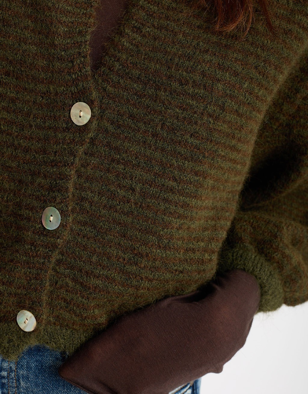 Cardigan Righe Crop Melange Con Lana