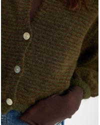 Cardigan Righe Crop Melange Con Lana