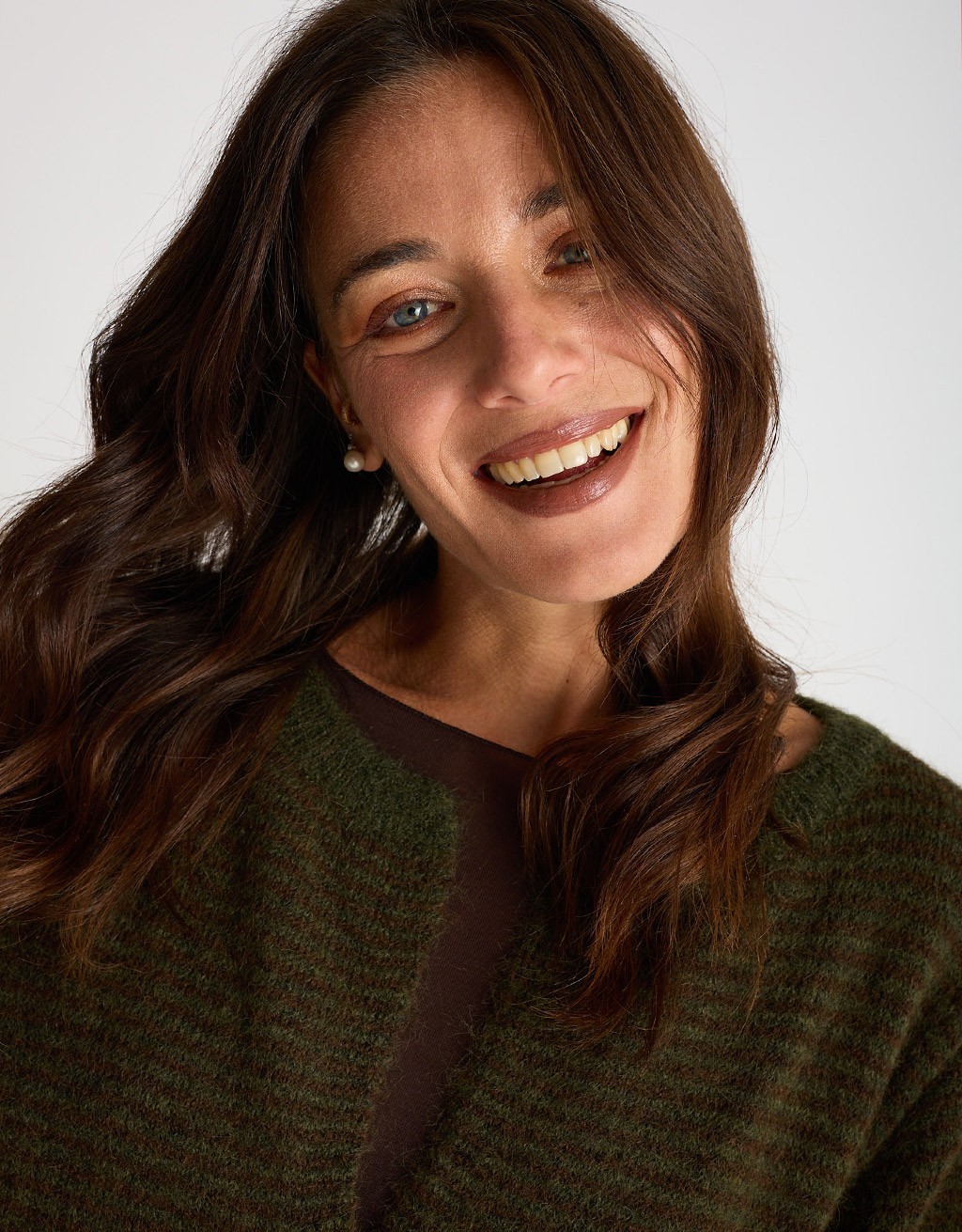 Cardigan Righe Crop Melange Con Lana