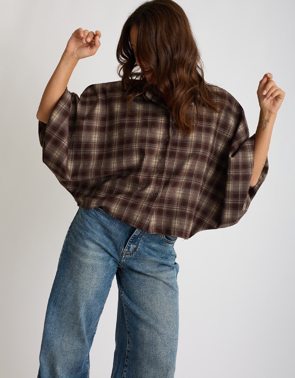 Giacca Camicia Quadri Manica Bombata