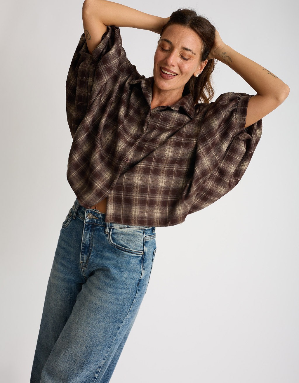 Giacca Camicia Quadri Manica Bombata