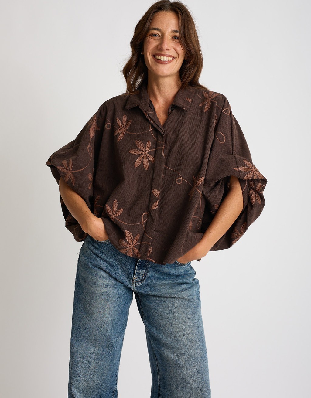 Giacca Camicia Velluto Ricamo Manica Bombata