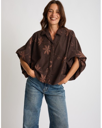 Giacca Camicia Velluto Ricamo Manica Bombata