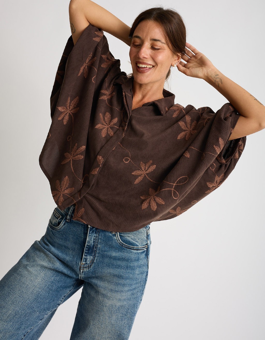 Giacca Camicia Velluto Ricamo Manica Bombata