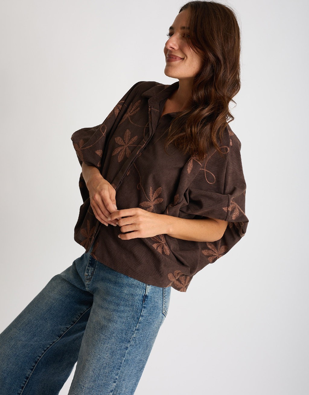 Giacca Camicia Velluto Ricamo Manica Bombata