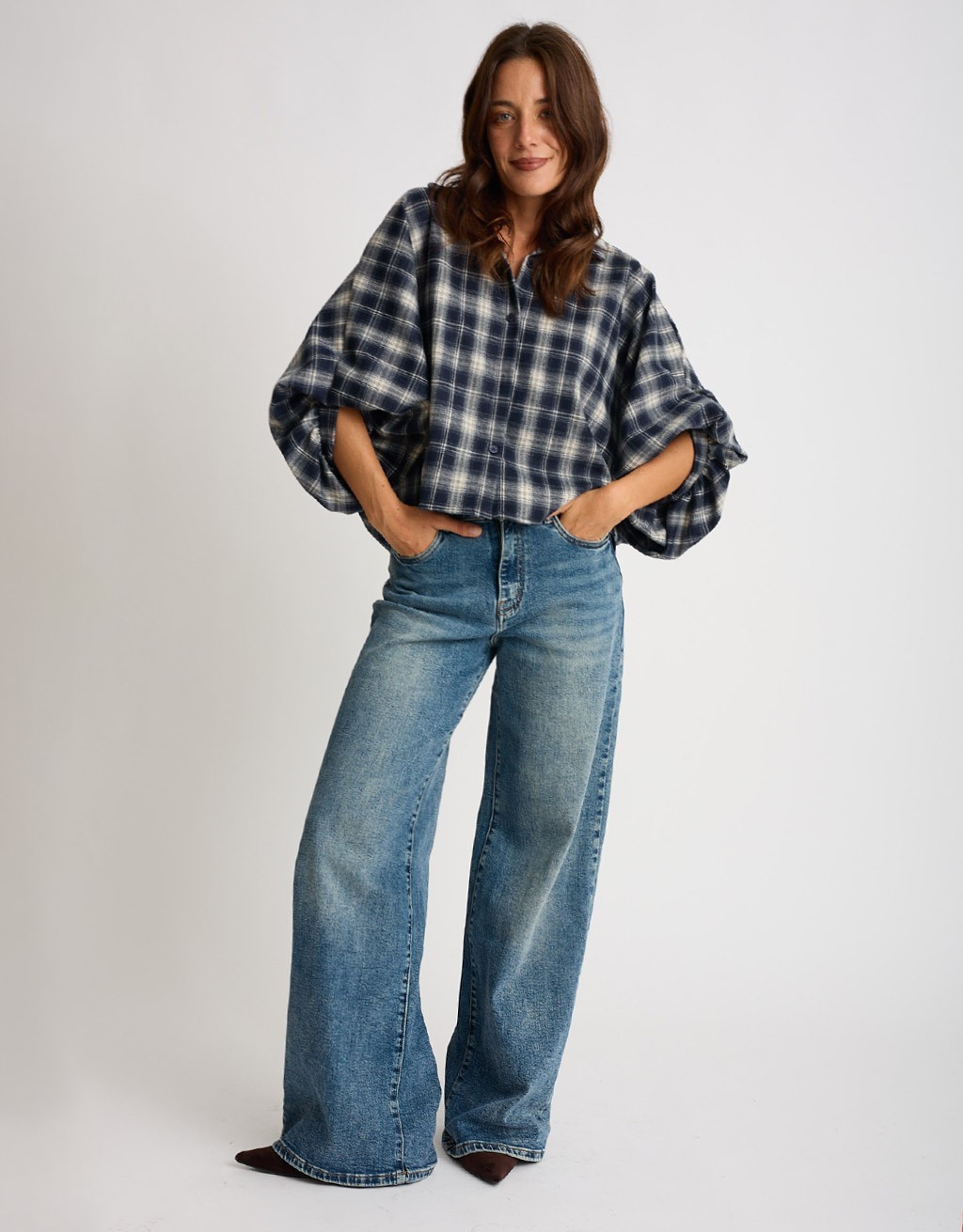 Giacca Camicia Quadri Manica Bombata