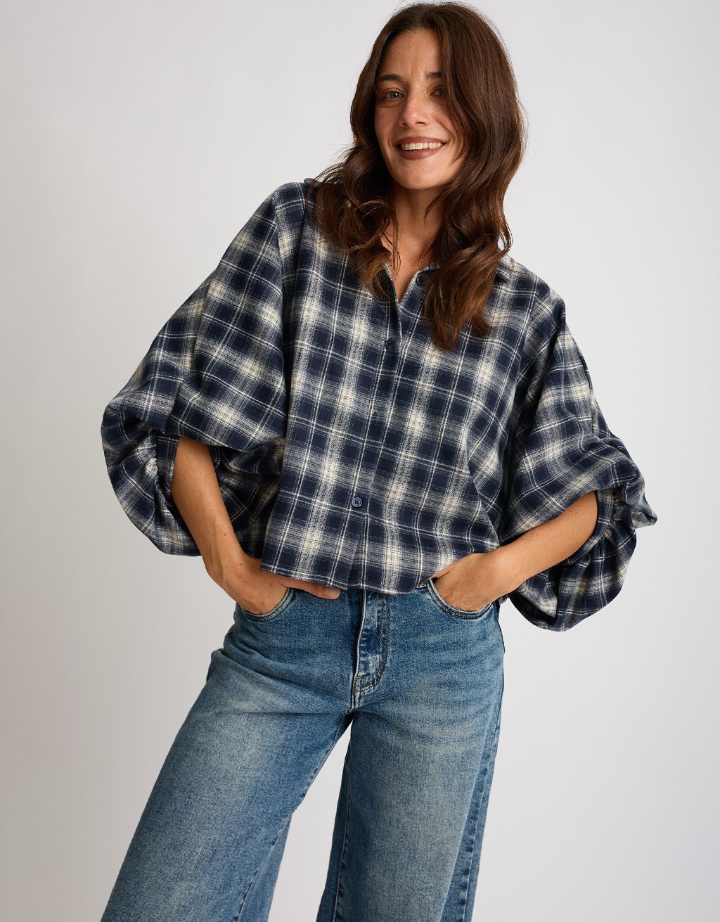 Giacca Camicia Quadri Manica Bombata