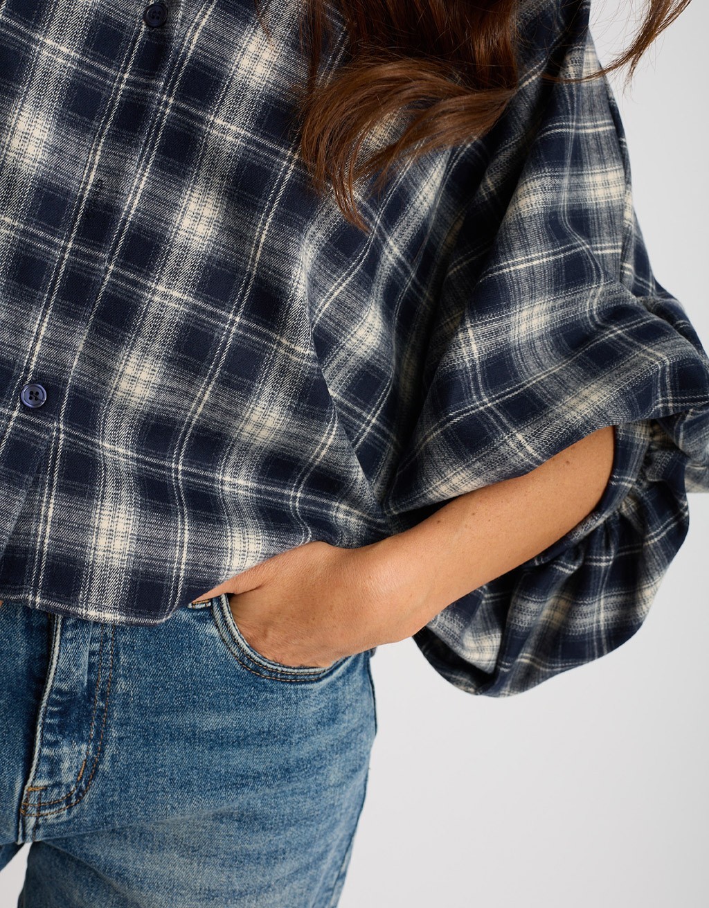 Giacca Camicia Quadri Manica Bombata