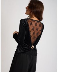 Maglietta Velluto Pizzo E Accessorio Schiena