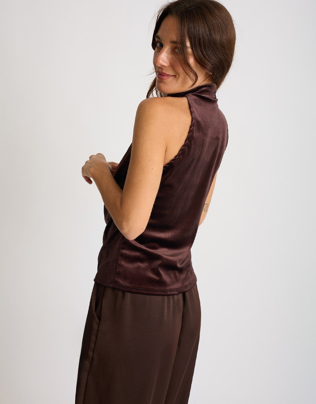 Top Halter Velluto Pizzo
