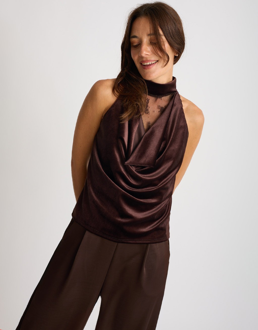Top Halter Velluto Pizzo